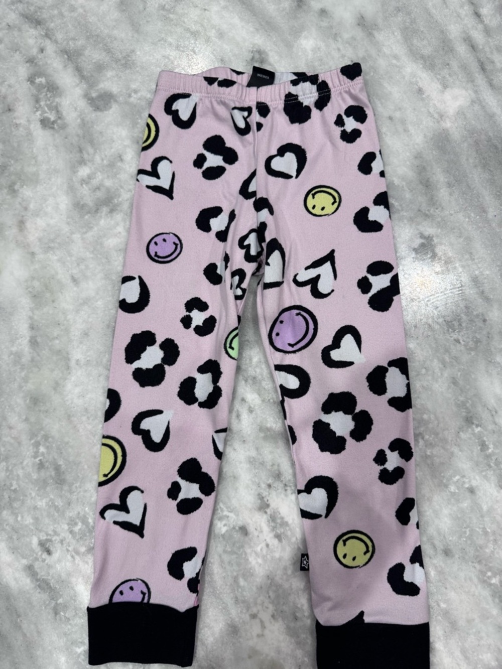 Girls' Pink Smiley & Heart Print Fleece Leggings
